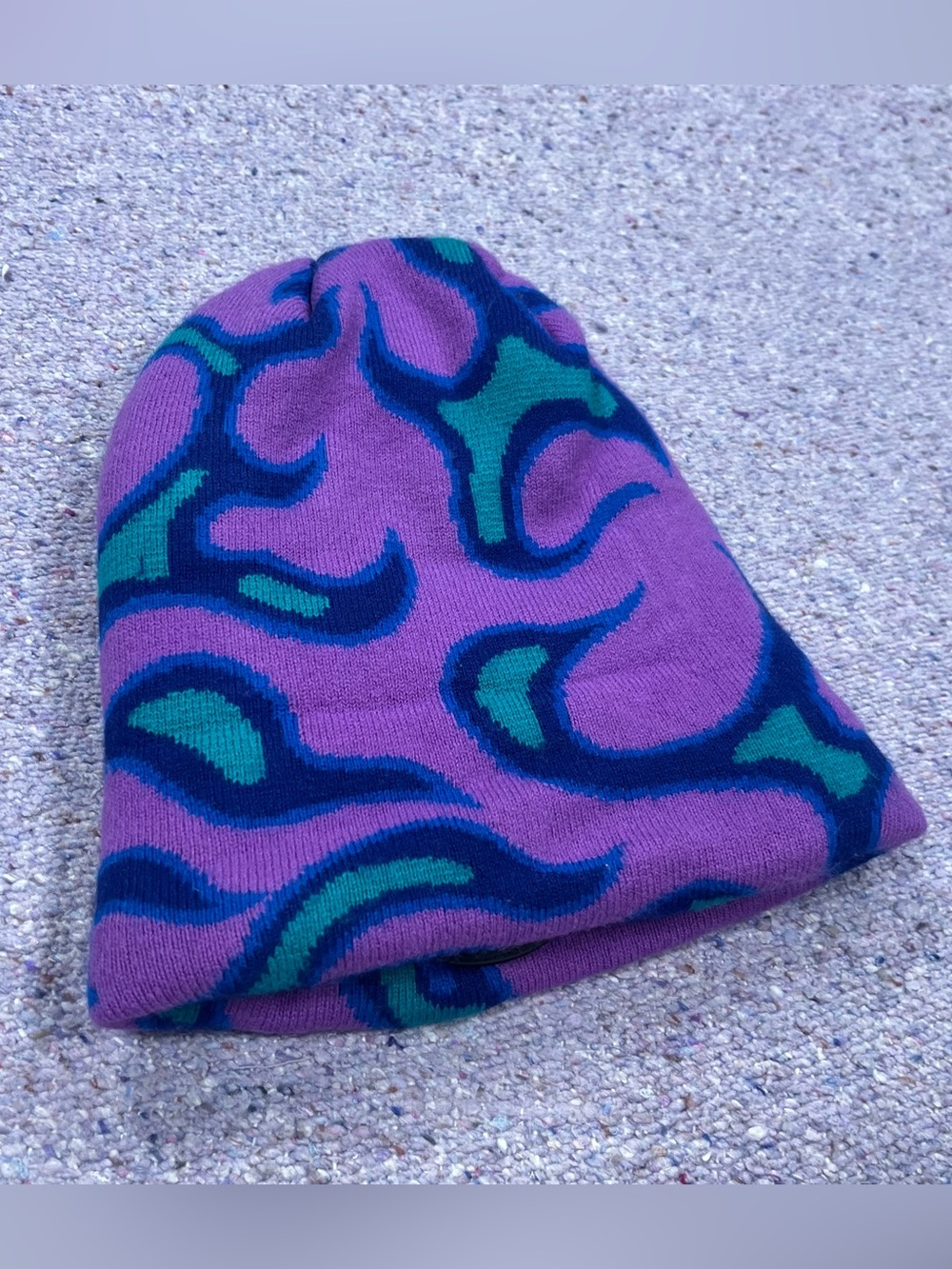 Petals and Peacocks Purple Blue Flame Pattern Beanie - Picture 6 of 8